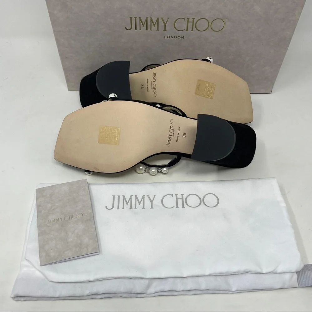 Jimmy Choo Amara 85mm Pearl Embellished Suede Heeled Sandals - NWT - Picture 13 of 16